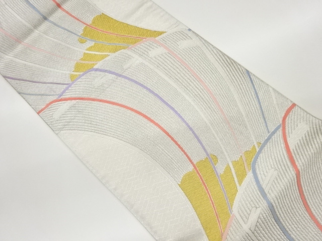 扇に荒波模様織出し袋帯